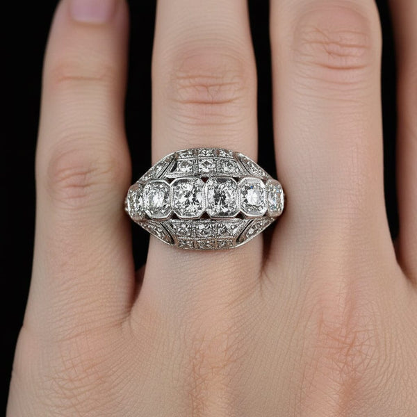 Art Deco Platinum 1 Carat Diamond Dome Ring