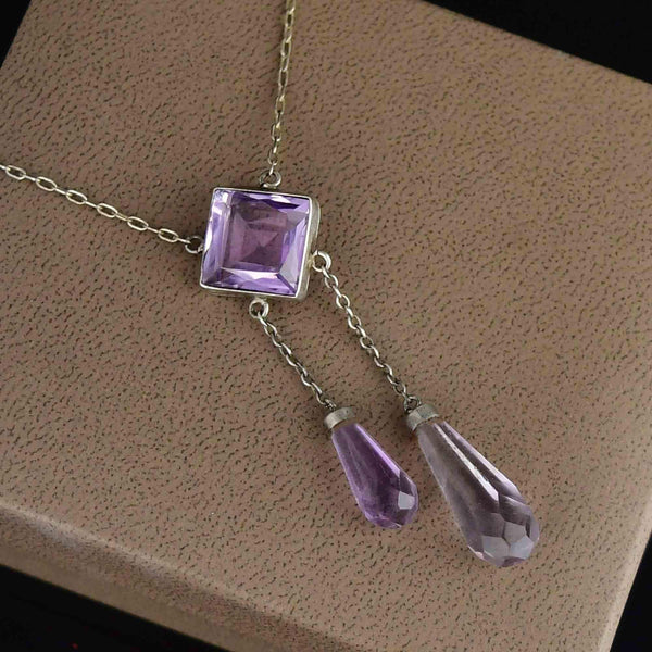 Antique Edwardian Silver Amethyst Negligee Necklace