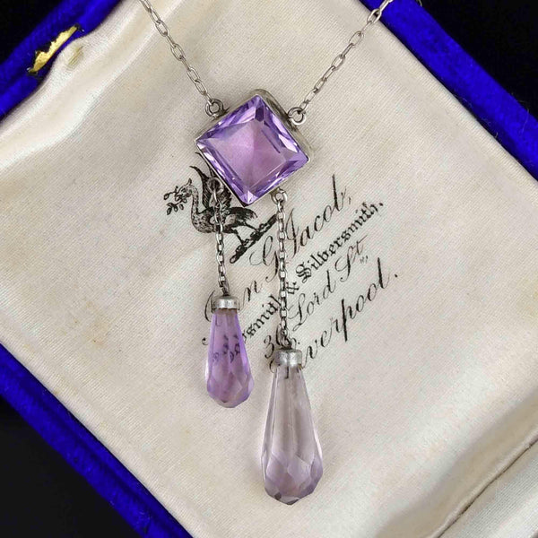 Antique Edwardian Silver Amethyst Negligee Necklace