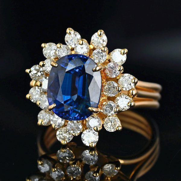 Vintage 14K Gold Double Halo Diamond Sapphire Ring - Boylerpf