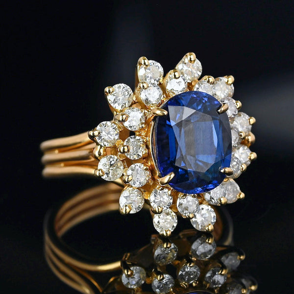 Vintage 14K Gold Double Halo Diamond Sapphire Ring - Boylerpf