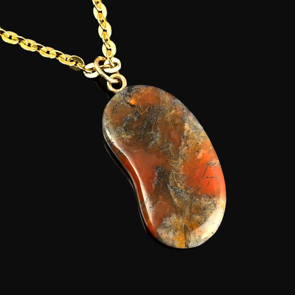 Vintage Moss Agate Lucky Bean Pendant in 9K Gold