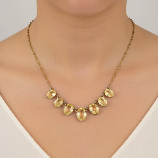 Antique Seven Stone Faceted Citrine Necklace
