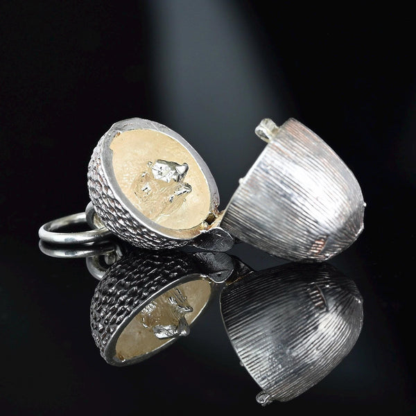 Sterling Silver Acorn Pendant Opening Squirrel Charm - Boylerpf