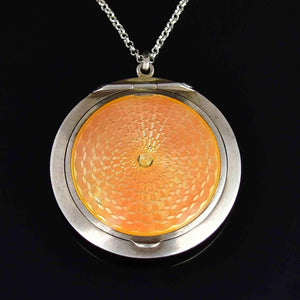 Art Deco Silver Guilloche Enamel Powder Compact Pendant - Boylerpf