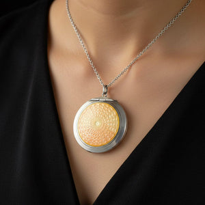 Art Deco Silver Guilloche Enamel Powder Compact Pendant - Boylerpf