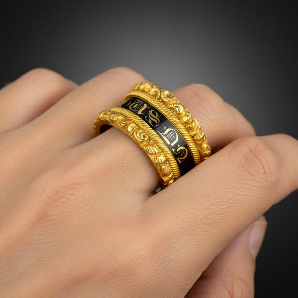 Antique Georgian 18K Gold Enamel Mourning Ring Band