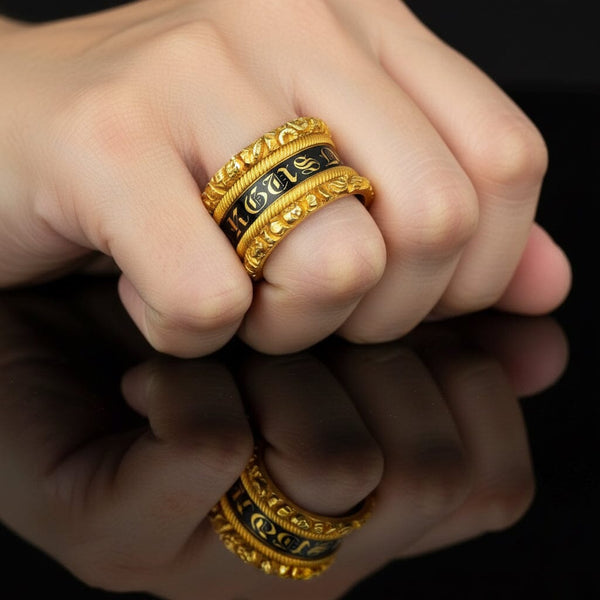 Antique Georgian 18K Gold Enamel Mourning Ring Band