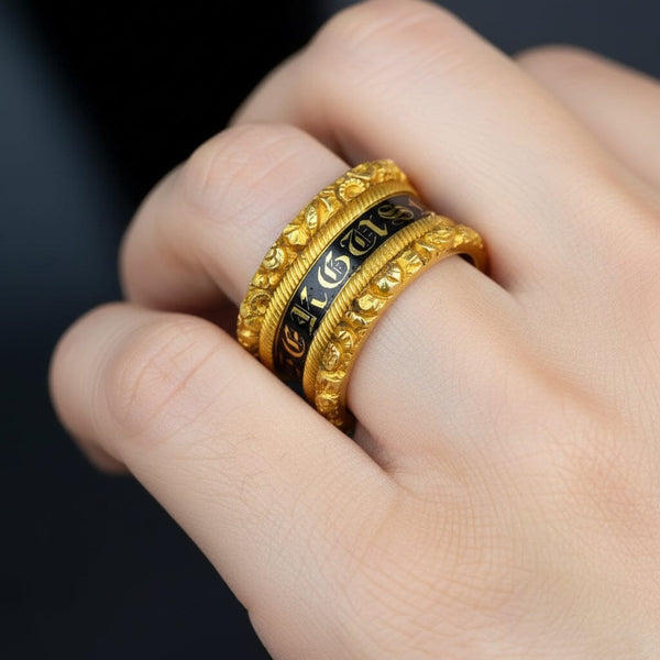 Antique Georgian 18K Gold Enamel Mourning Ring Band