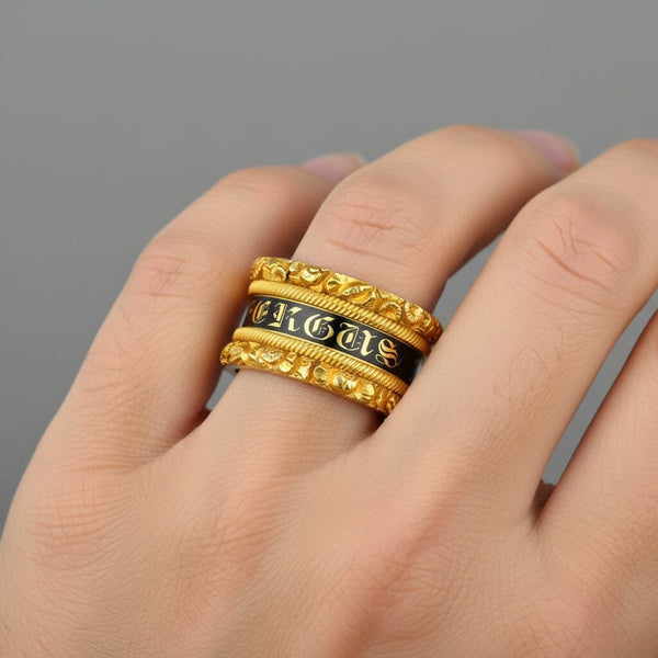 Antique Georgian 18K Gold Enamel Mourning Ring Band