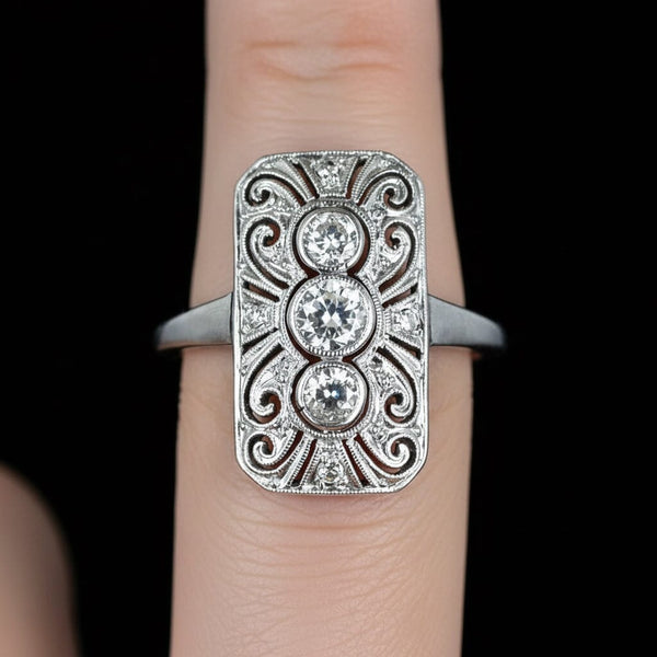 Art Deco Platinum Three Stone Diamond Ring