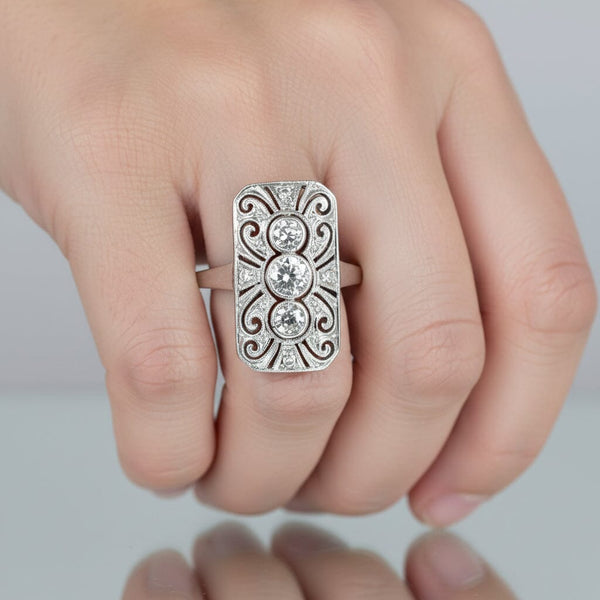 Art Deco Platinum Three Stone Diamond Ring
