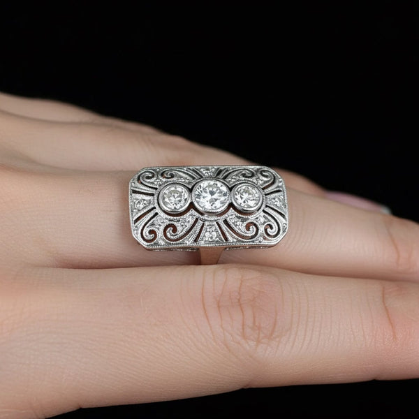 Art Deco Platinum Three Stone Diamond Ring