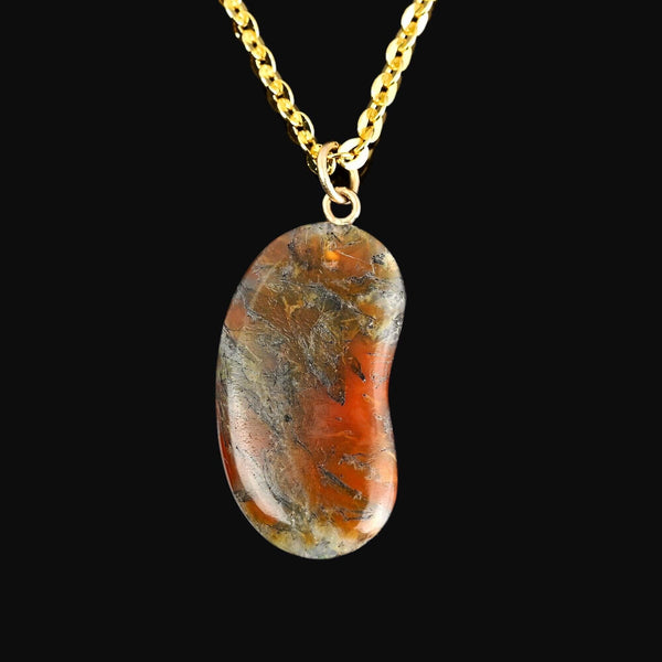Vintage Moss Agate Lucky Bean Pendant in 9K Gold