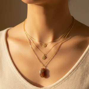 Vintage Moss Agate Lucky Bean Pendant in 9K Gold - Boylerpf