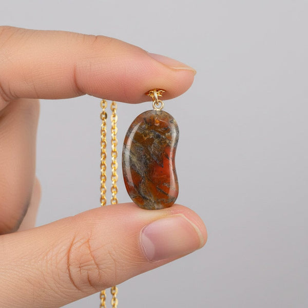 Vintage Moss Agate Lucky Bean Pendant in 9K Gold