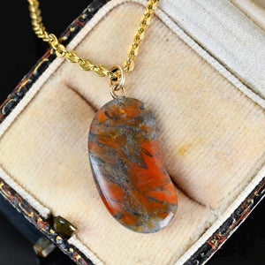 Vintage Moss Agate Lucky Bean Pendant in 9K Gold - Boylerpf