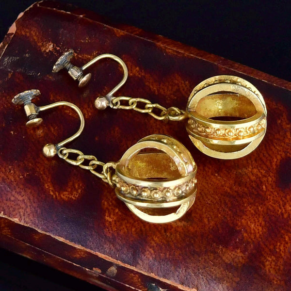 Antique Etruscan Sphere Ball Cutout Drop Earrings - Boylerpf