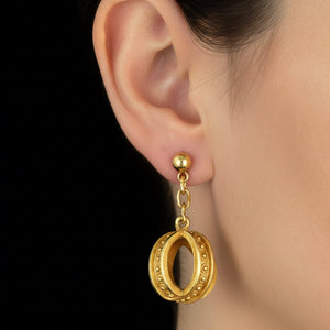 Antique Etruscan Sphere Ball Cutout Drop Earrings - Boylerpf