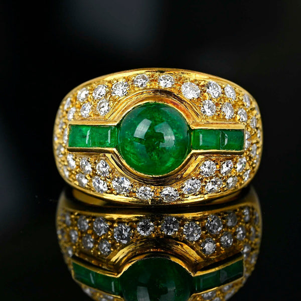 18K Gold Diamond Columbian Emerald Cabochon Ring - Boylerpf