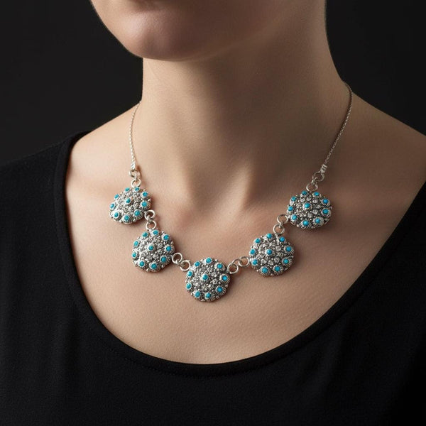 Sterling Silver Five Link Floral Opal Cluster Necklace - Boylerpf