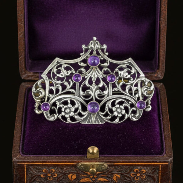 Antique Silver Cabochon Amethyst Brooch - Boylerpf