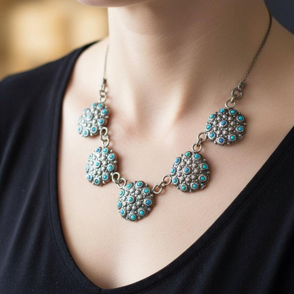 Sterling Silver Five Link Floral Opal Cluster Necklace - Boylerpf