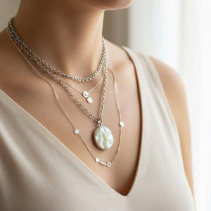 Silver Art Deco Opalescent Man in the Moon Pendant Necklace - Boylerpf