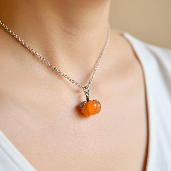 Vintage Orange Jade Pumpkin Charm Sterling Silver Pendant