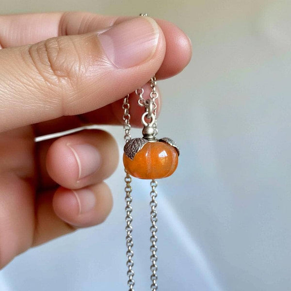 Vintage Orange Jade Pumpkin Charm Sterling Silver Pendant