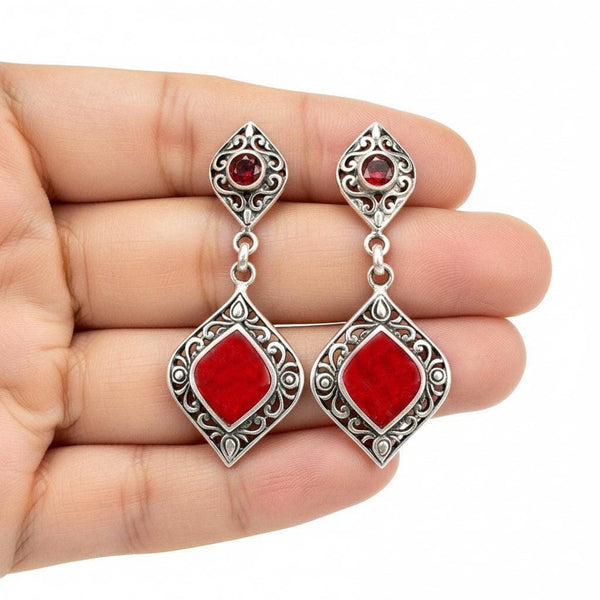 Vintage Sterling Silver Jasper Garnet Drop Earrings