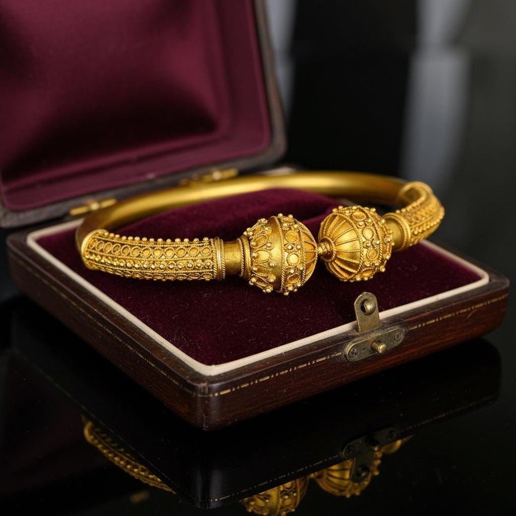 Antique Victorian 15K Gold Etruscan Cannetille Bangle Bracelet