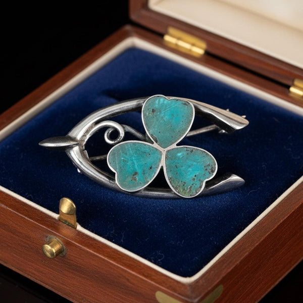 Antique Edwardian Connemara Marble Shamrock Wishbone Brooch