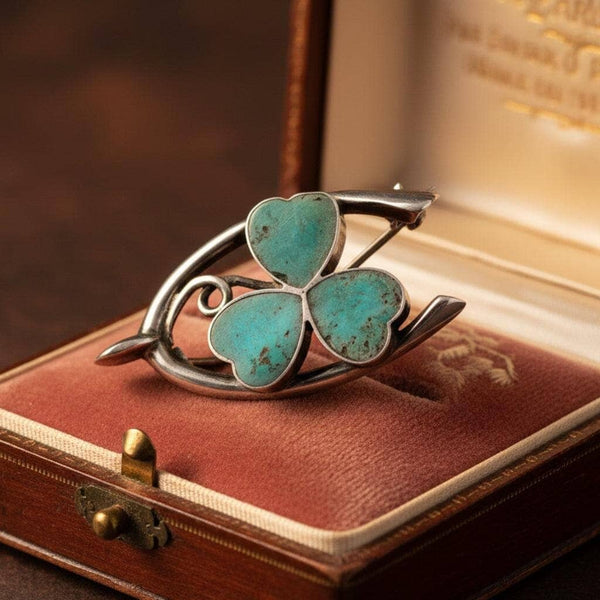 Antique Edwardian Connemara Marble Shamrock Wishbone Brooch