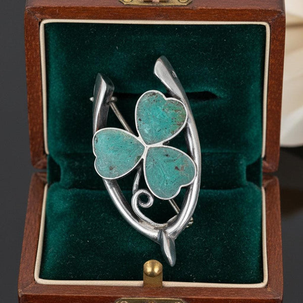 Antique Edwardian Connemara Marble Shamrock Wishbone Brooch