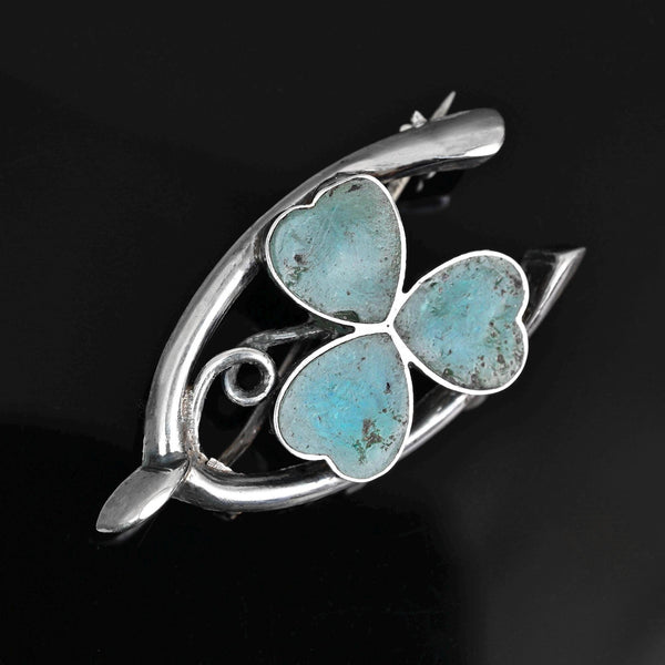 Antique Edwardian Connemara Marble Shamrock Wishbone Brooch