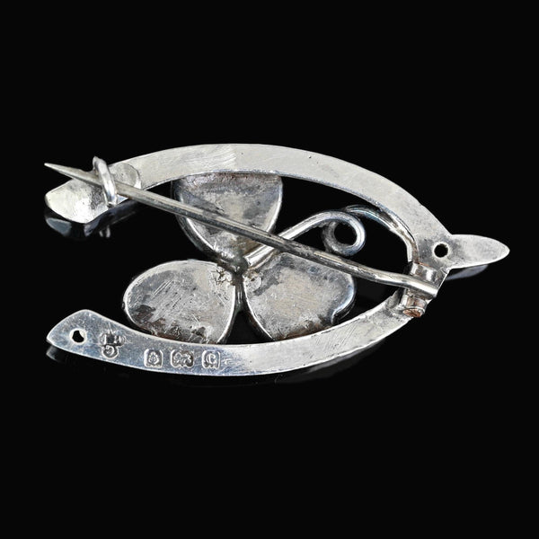 Antique Edwardian Connemara Marble Shamrock Wishbone Brooch