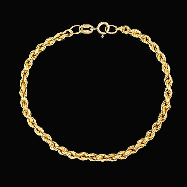 Vintage 9K Gold Rope Chain Bracelet | English Hallmarked