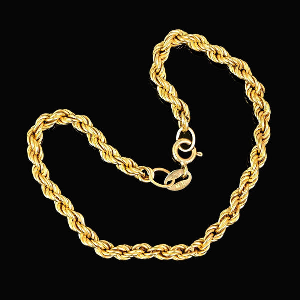 Vintage 9K Gold Rope Chain Bracelet | English Hallmarked
