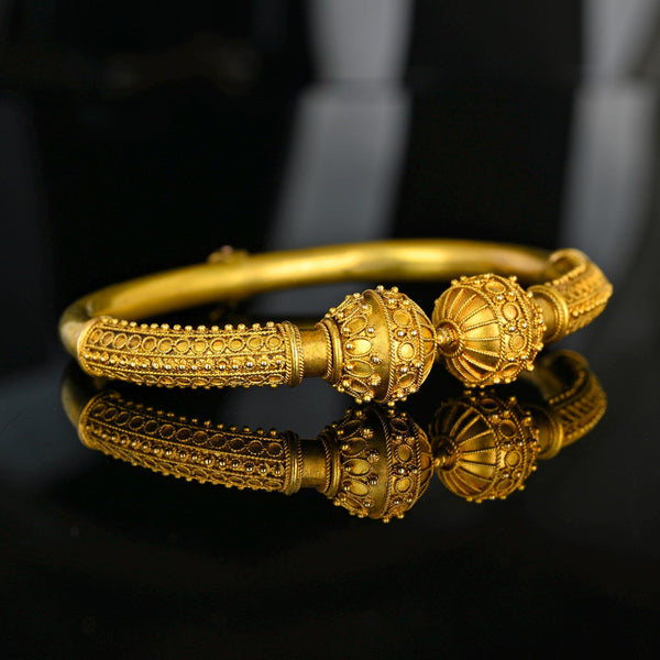 Antique Victorian 15K Gold Etruscan Cannetille Bangle Bracelet