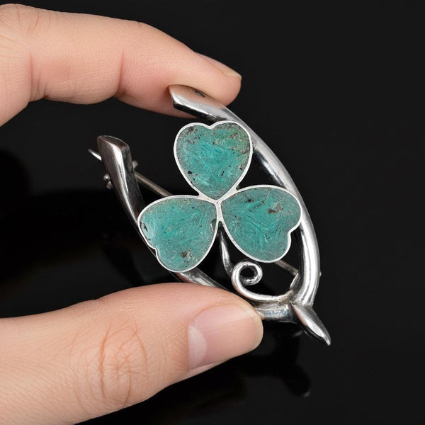 Antique Edwardian Connemara Marble Shamrock Wishbone Brooch