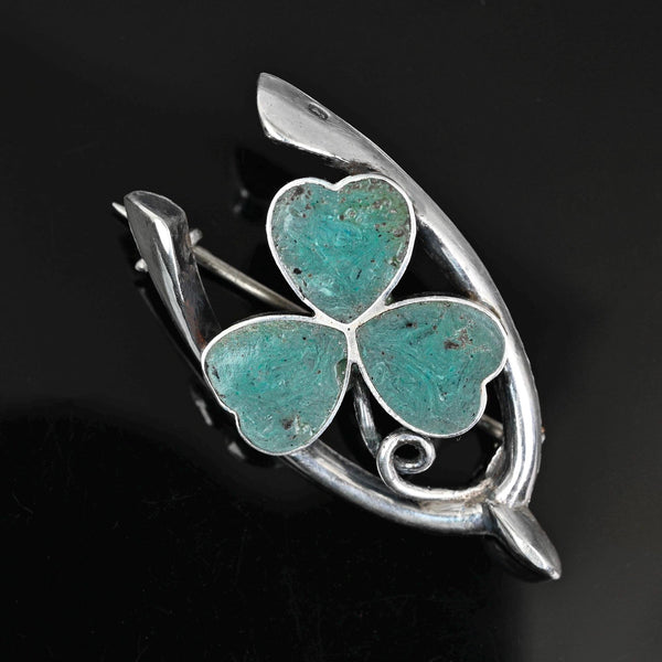 Antique Edwardian Connemara Marble Shamrock Wishbone Brooch