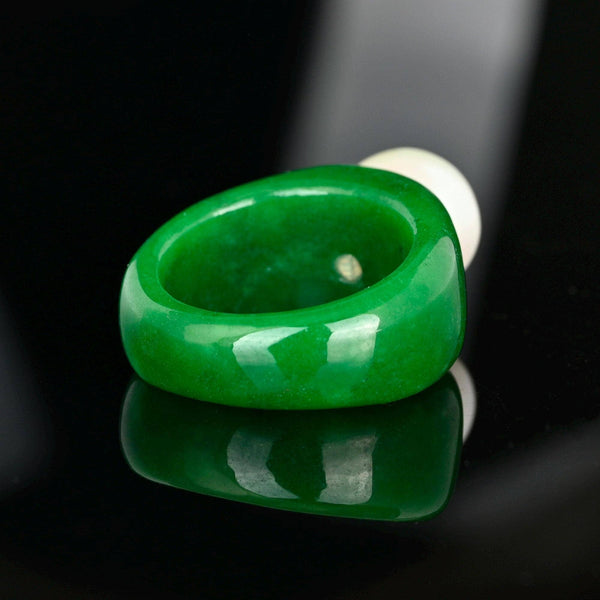 Vintage Jade Ring with 11mm Pearl Gold Vermeil Statement