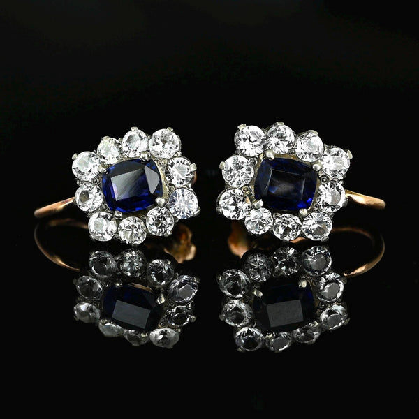 Antique Victorian Sapphire Halo Screw Back Earrings - Boylerpf