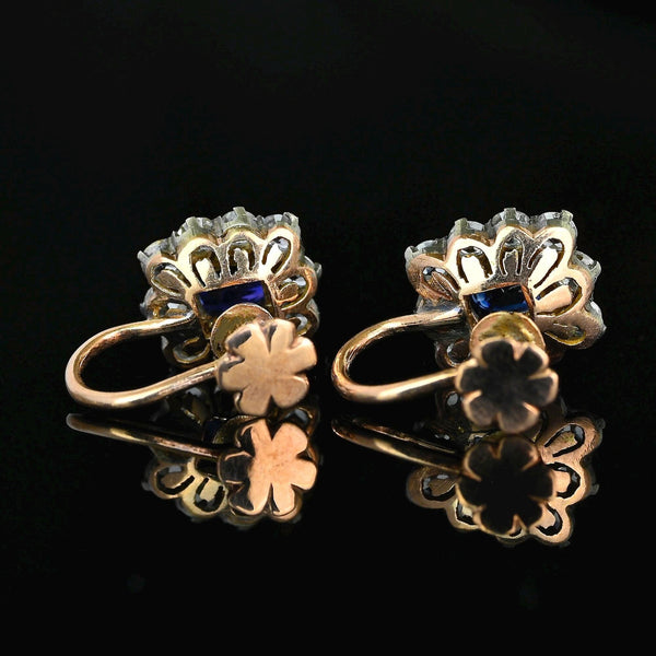 Antique Victorian Sapphire Halo Screw Back Earrings - Boylerpf