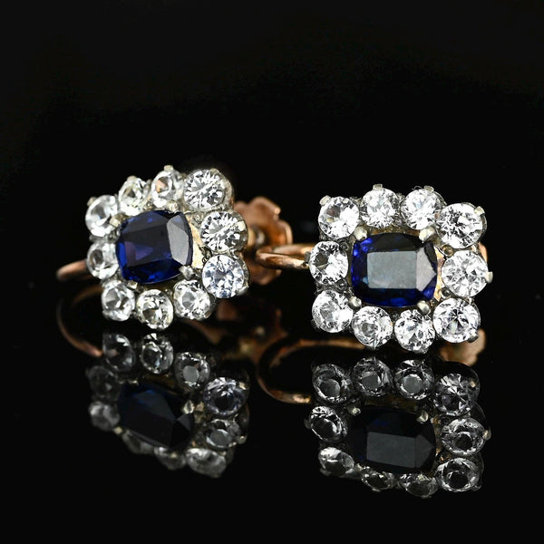 Antique Victorian Sapphire Halo Screw Back Earrings - Boylerpf