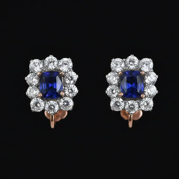 Antique Victorian Sapphire Halo Screw Back Earrings - Boylerpf