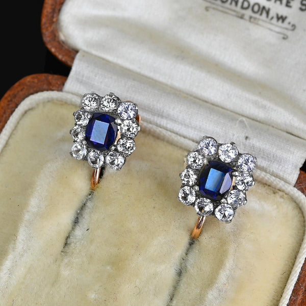 Antique Victorian Sapphire Halo Screw Back Earrings - Boylerpf
