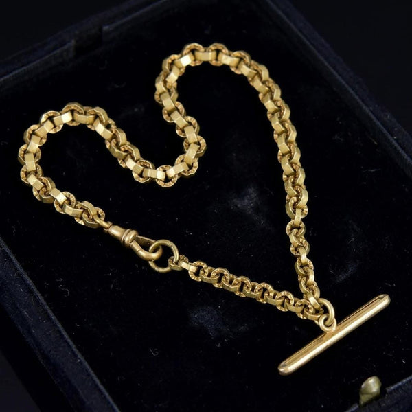 Antique Edwardian Gold Gilt Metal Watch Chain Necklace