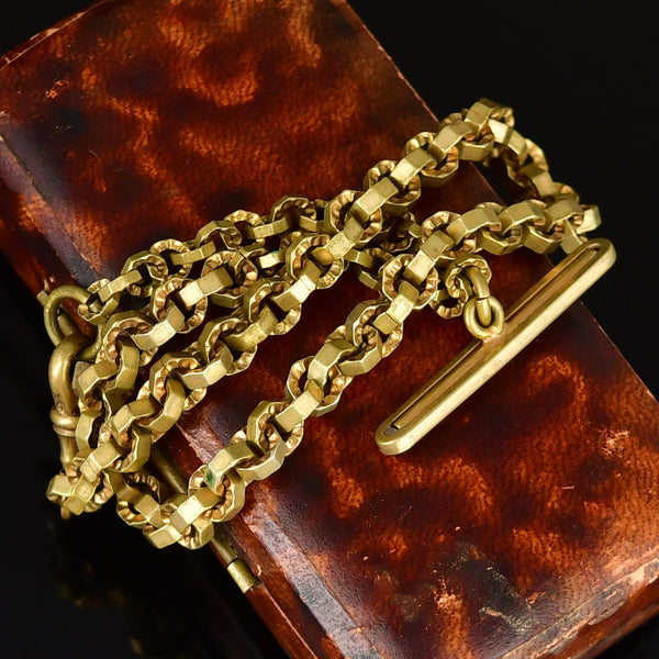 Antique Edwardian Gold Gilt Metal Watch Chain Necklace